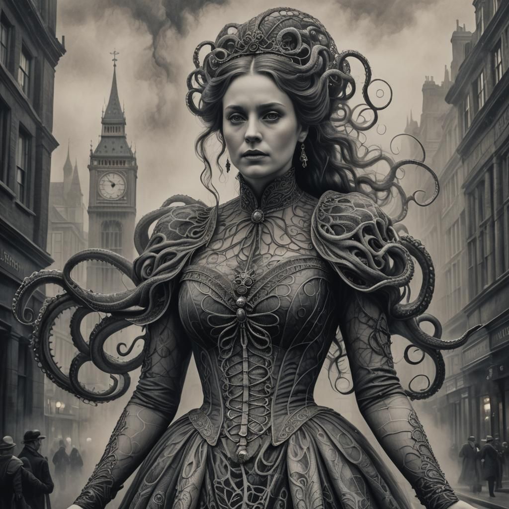 Victorian Woman with Squid in London Fog