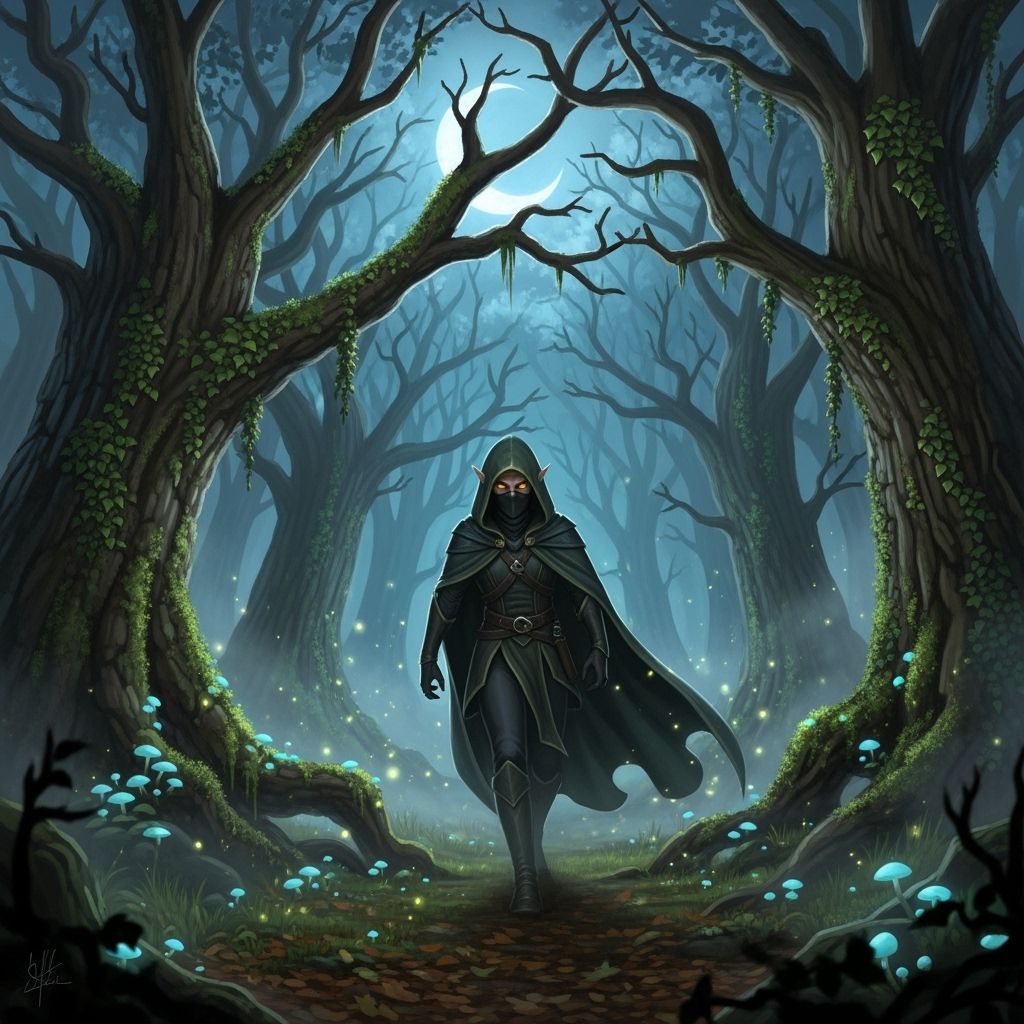 Elven Night Prowler in Moonlit Forest