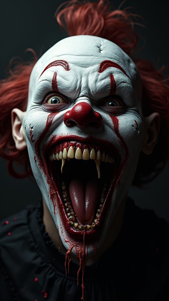 Terrifying Deranged Clown Close-Up: Hyper-Realistic Portrait