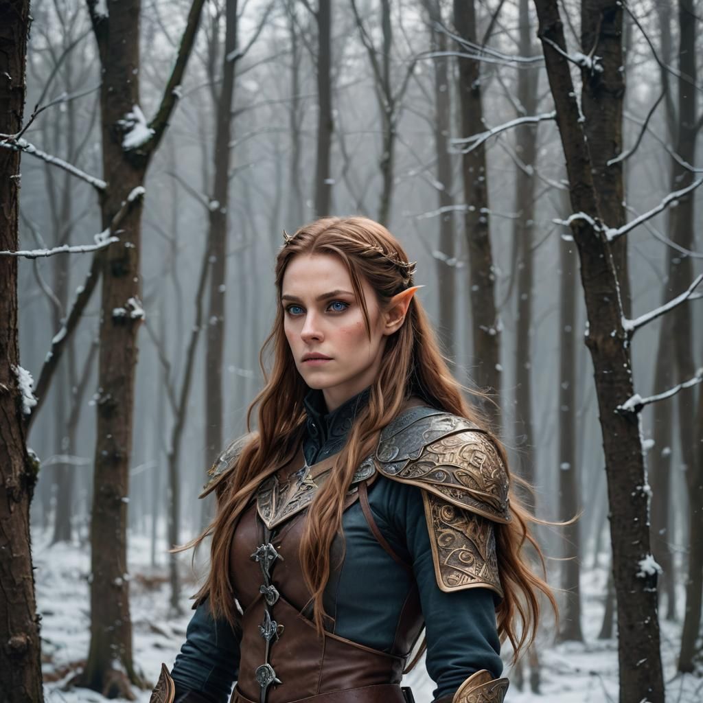 Realistic Image of Feyre in the Winter Forest