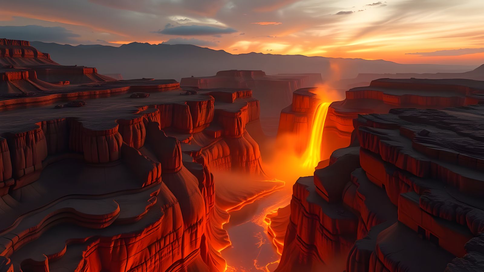Dazzling Nighttime Waterfall in a Vast Canyon