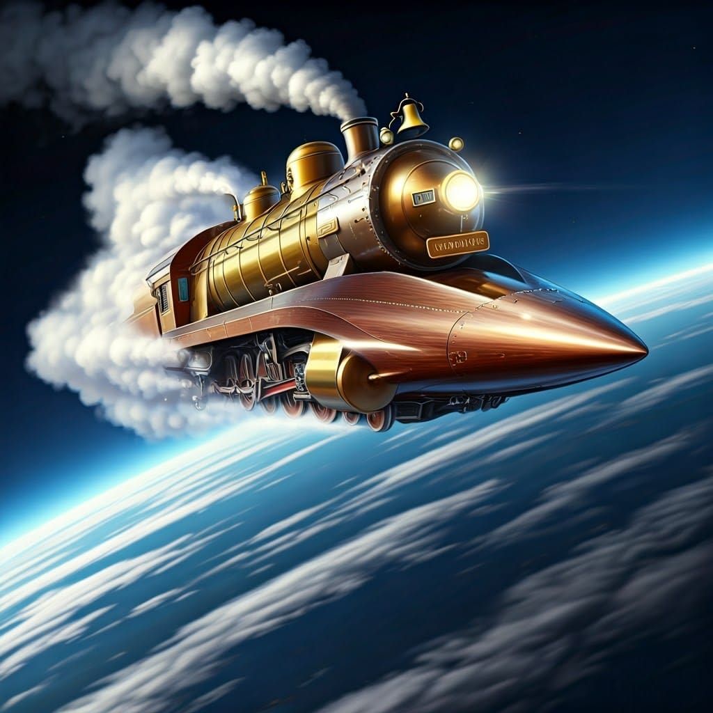 Supersonic Flying Steam Locomotive in Steampunk Style