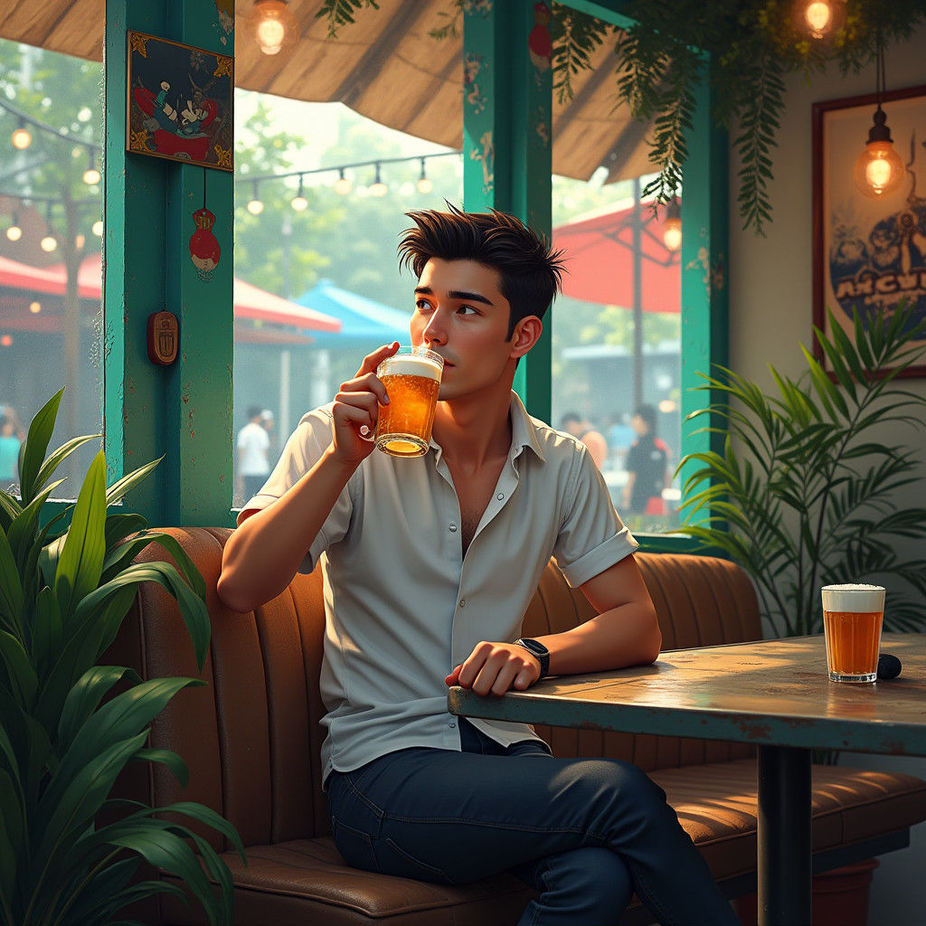 Singapore Coffee Shop Scene in Detailed Matte Painting Style