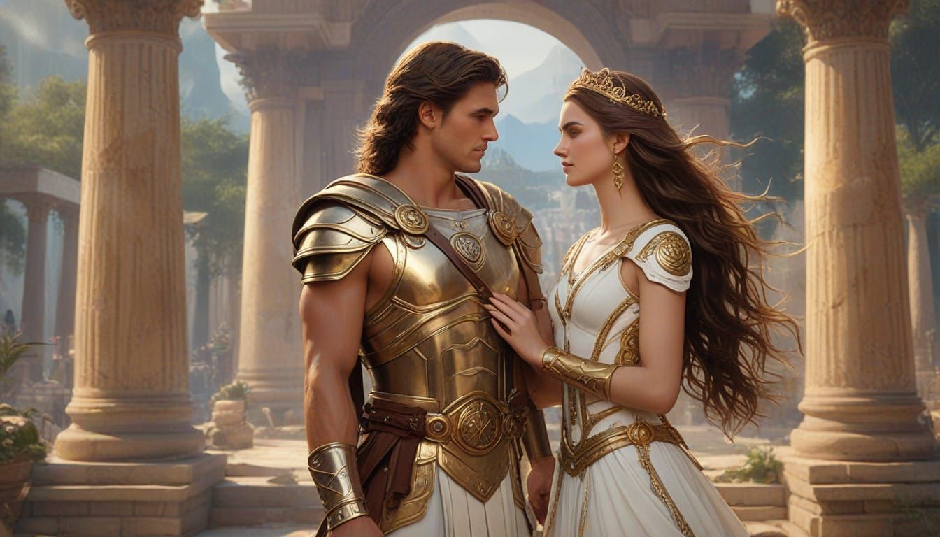 Ethereal Ancient Greek Wedding Scene in Hyperdetailed Style