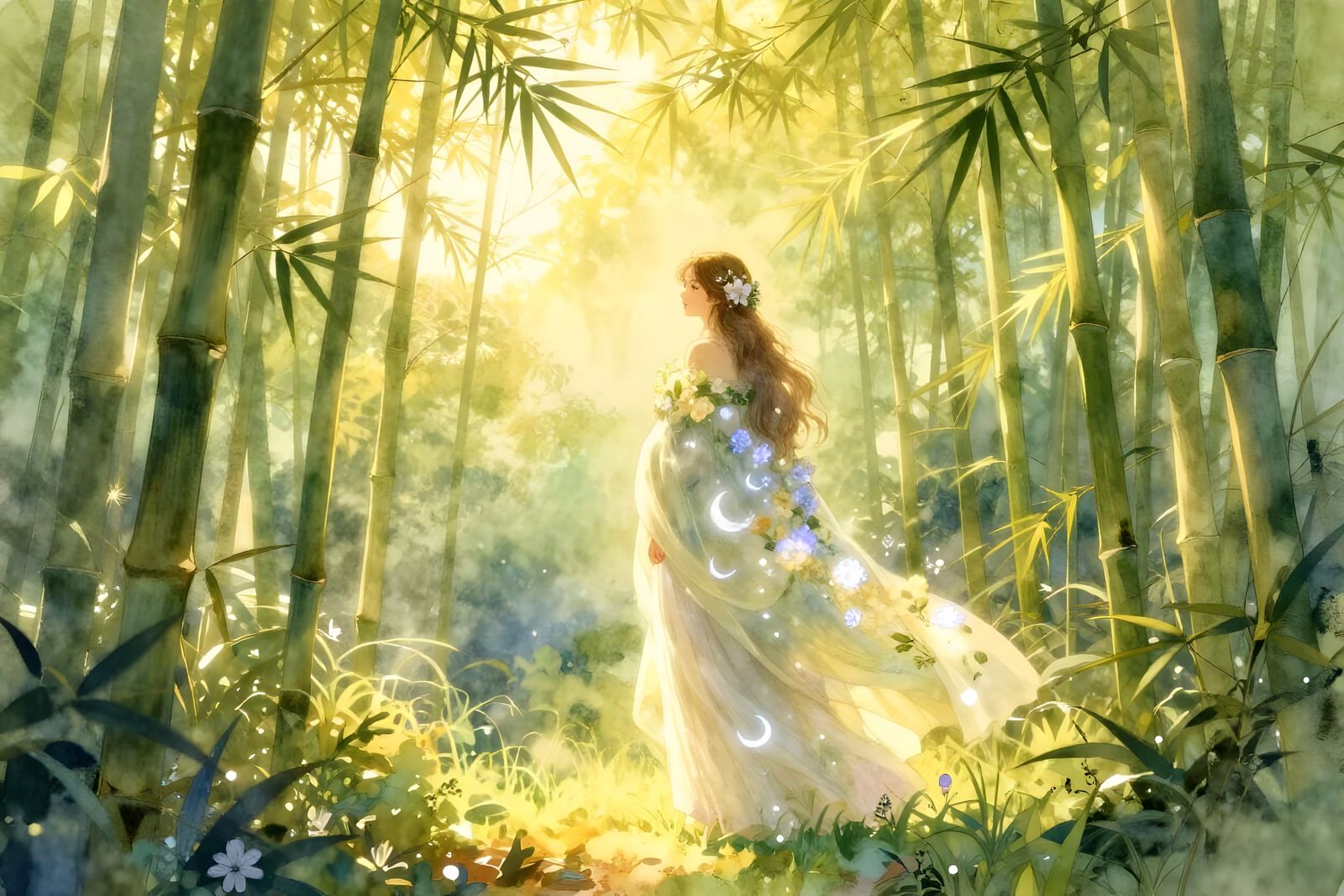 Norse Goddess Freyja in Enchanted Bamboo Forest