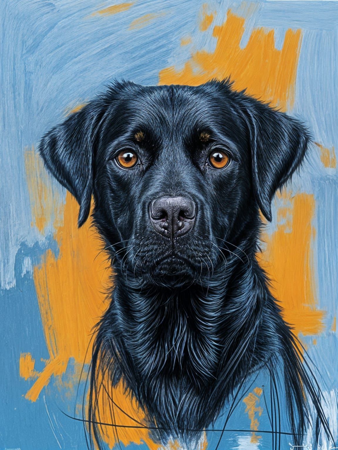 Surreal Abstract Portrait of a Black Labrador Retriever in C...