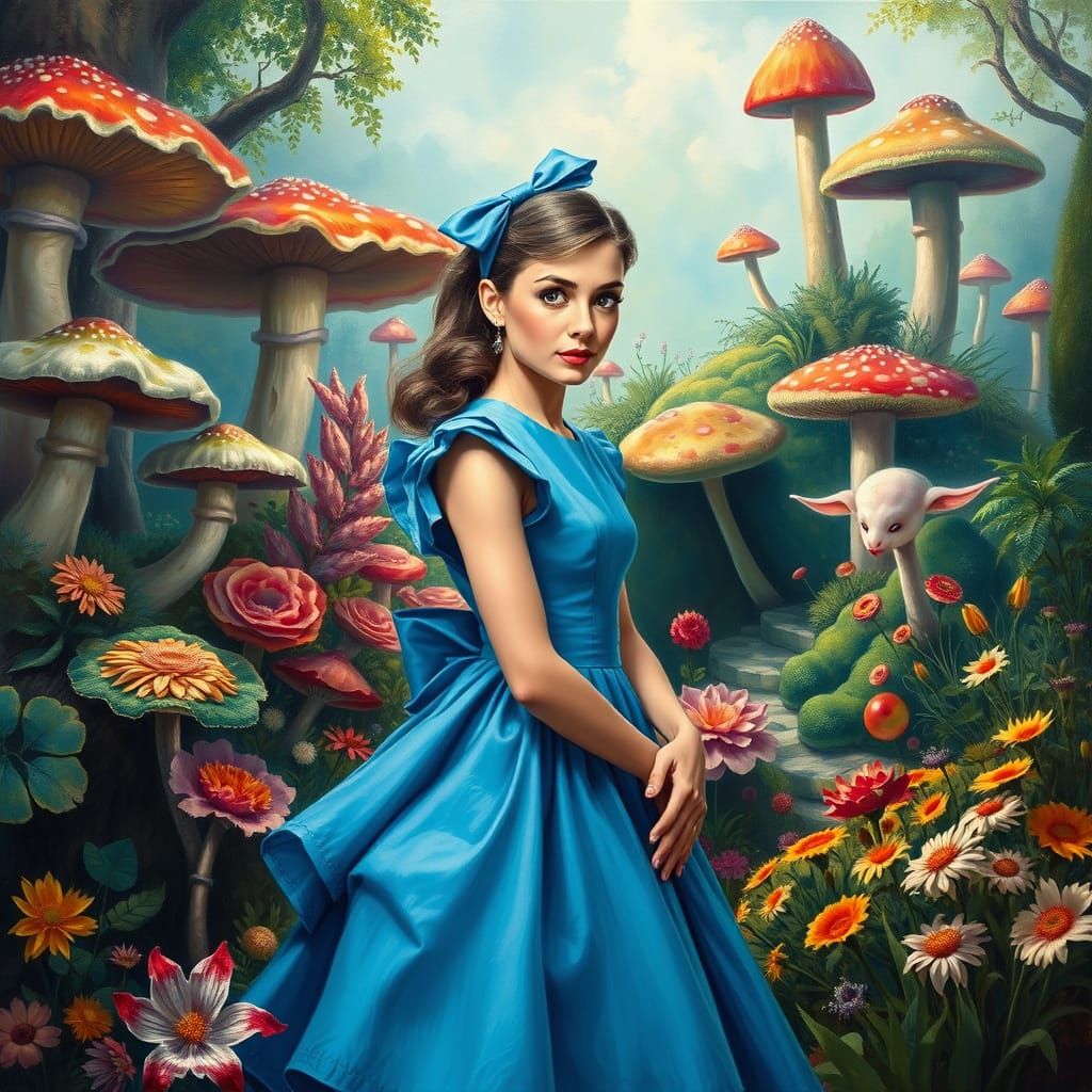 Whimsical Alice in Wonderland Oil Painting
