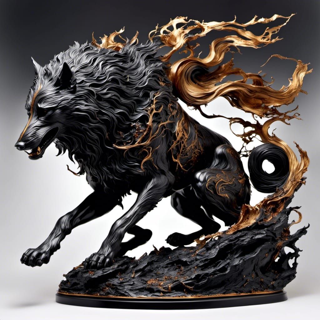 Fenrir, Norse Wolf-Man in Woodsplash Style