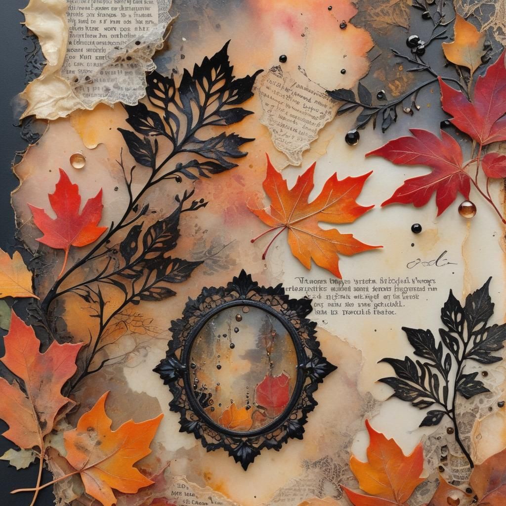 Vintage Foliage Art with Lace and Iridescent Sheen