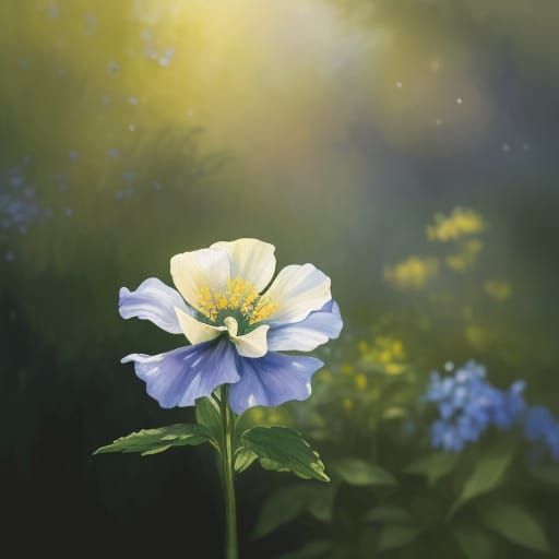 Impressionist Masterpiece of Delphiniums in a Lush Garden