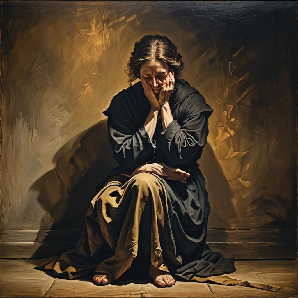 Woman in Shadows: A Rembrandt-Inspired Oil Painting