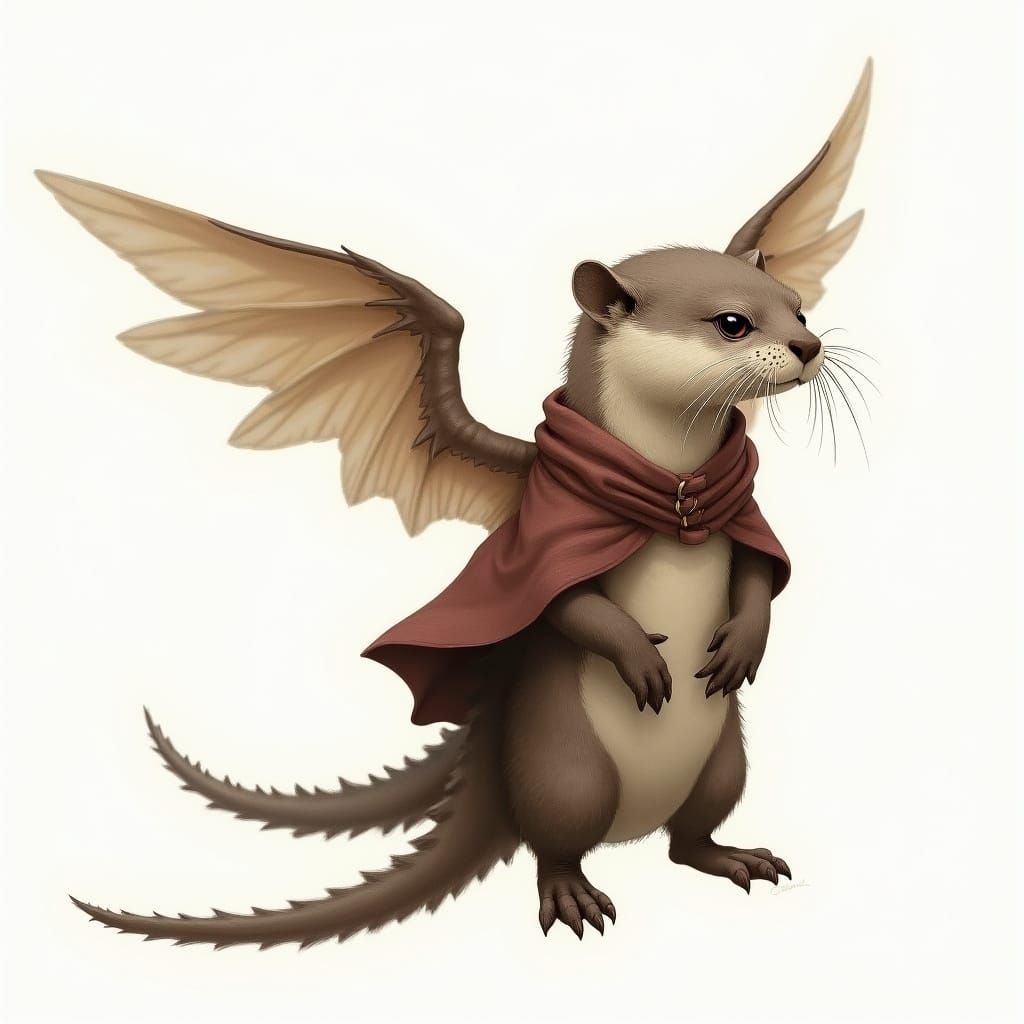 Winged Otter in Flowing Cloak, Fantastical Style