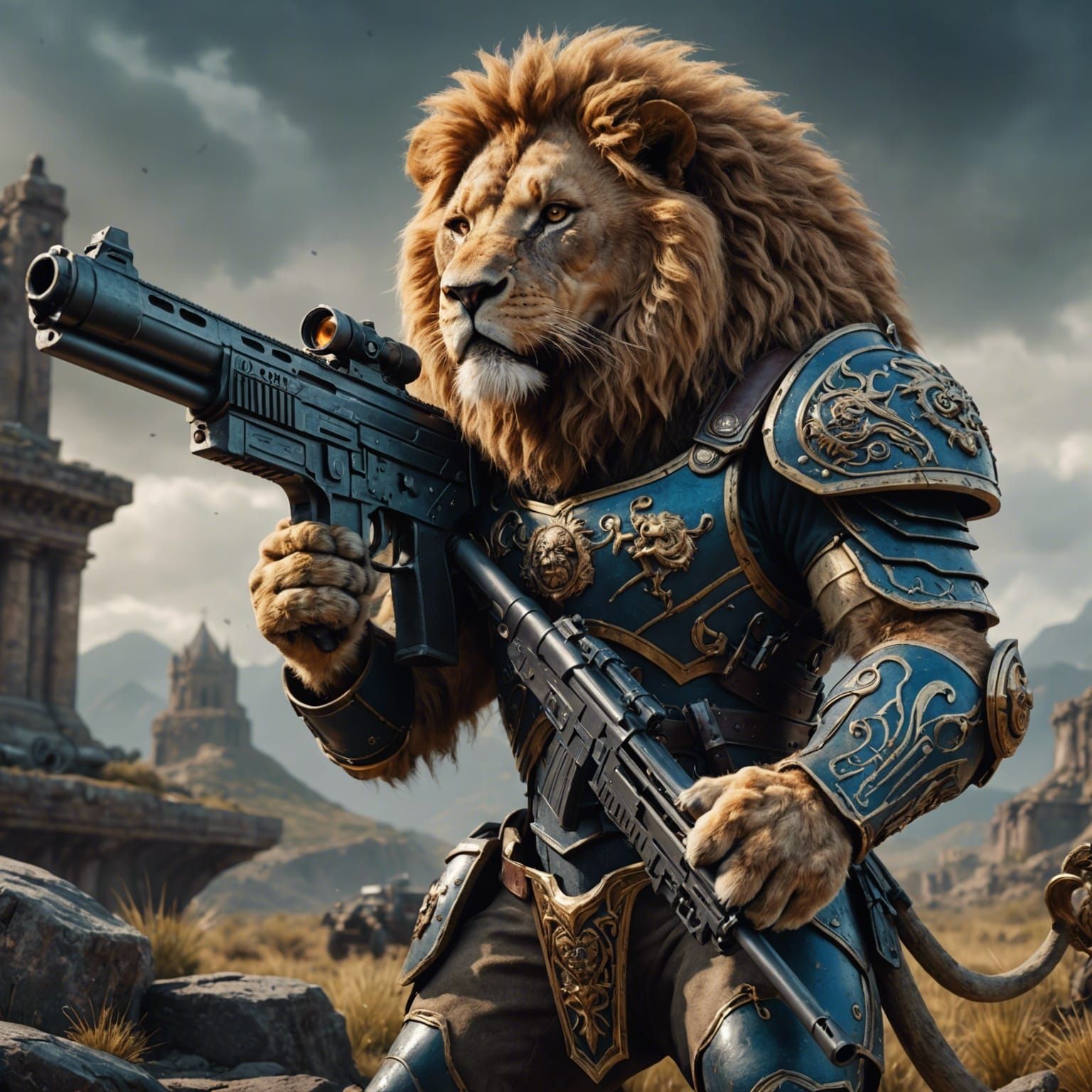Lion Warrior with Gun: Fantasy Concept Art