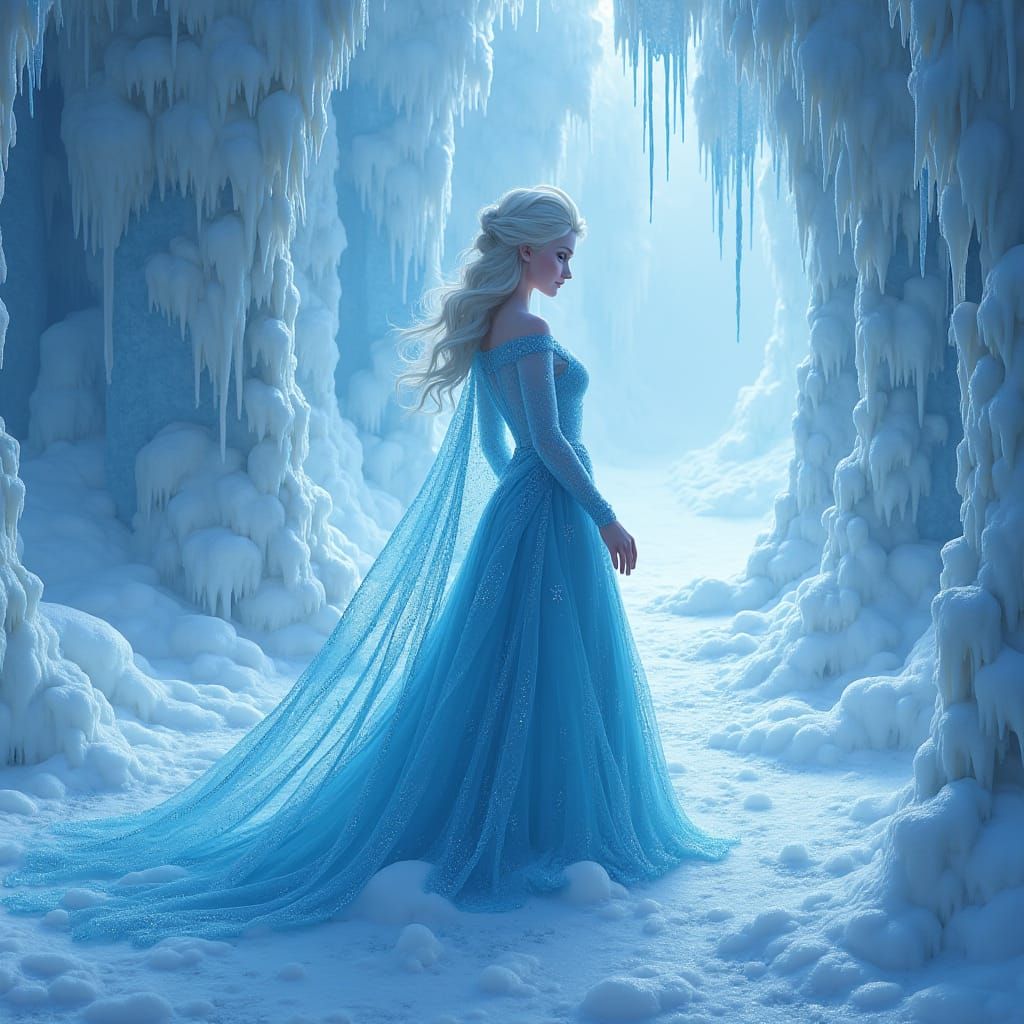 Icy Elsa in Regal Ice Palace: 8k Digital Art