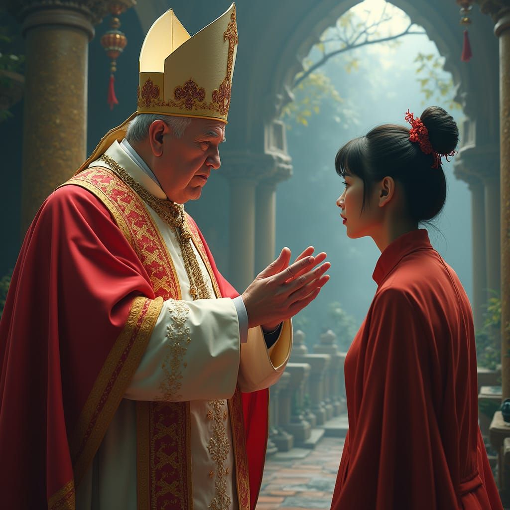 Pope Francis in Dramatic Reprimand, Fantastical Matte Painti...