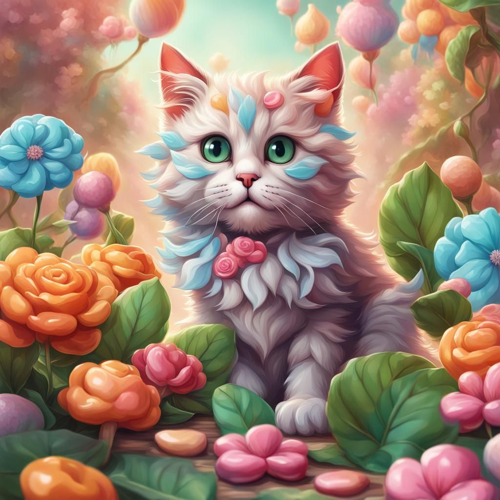 Cute Cat in Candyland: Digital Illustration