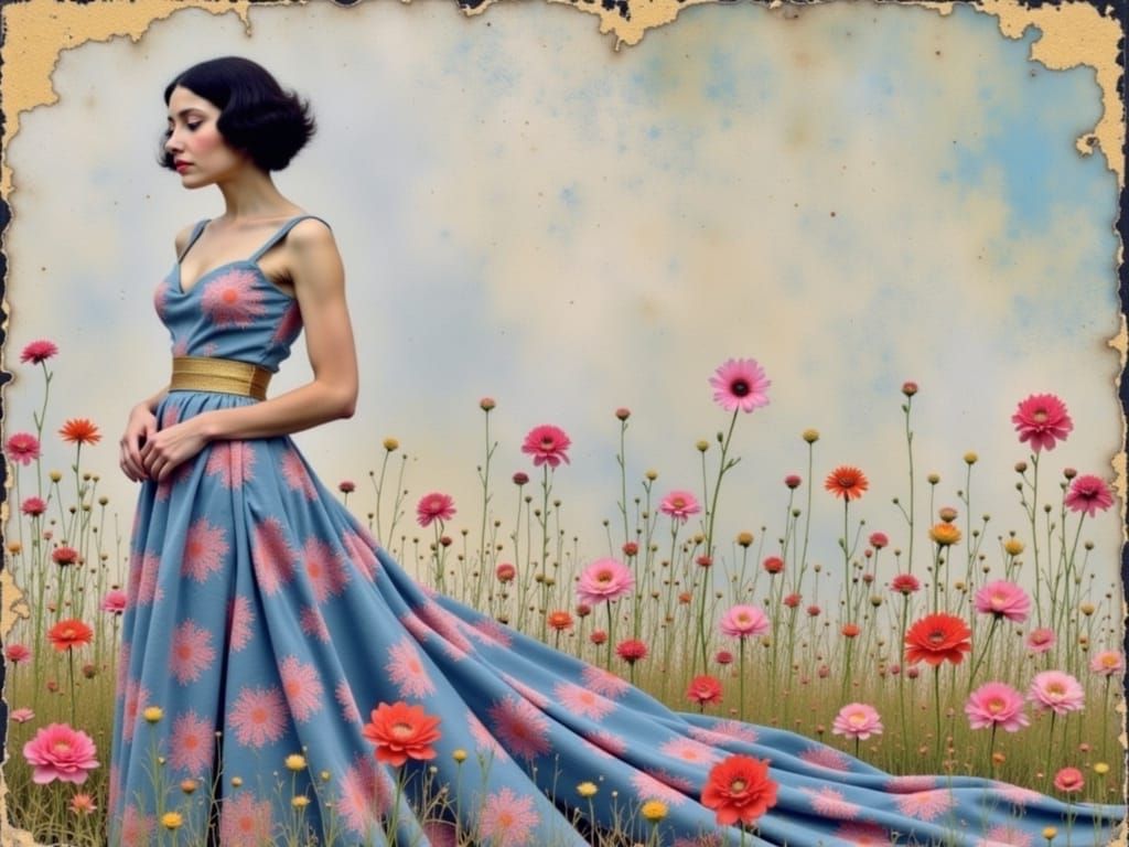 Woman with Floral Background in Klimt Style