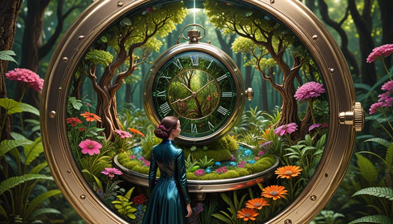 Miniature Forest in Mirrored Watch, Kaleidoscope Art