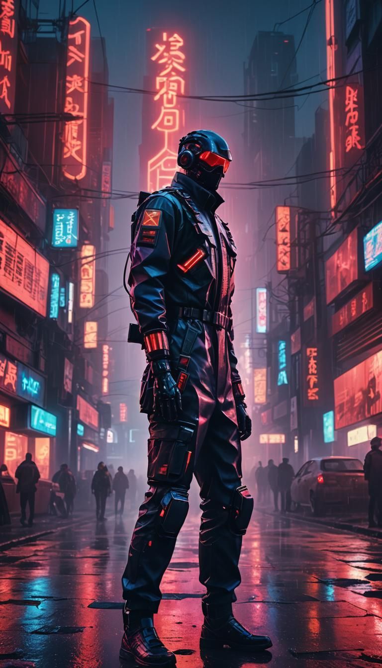 Cyberpunk KGB Agent in Neon Dystopia
