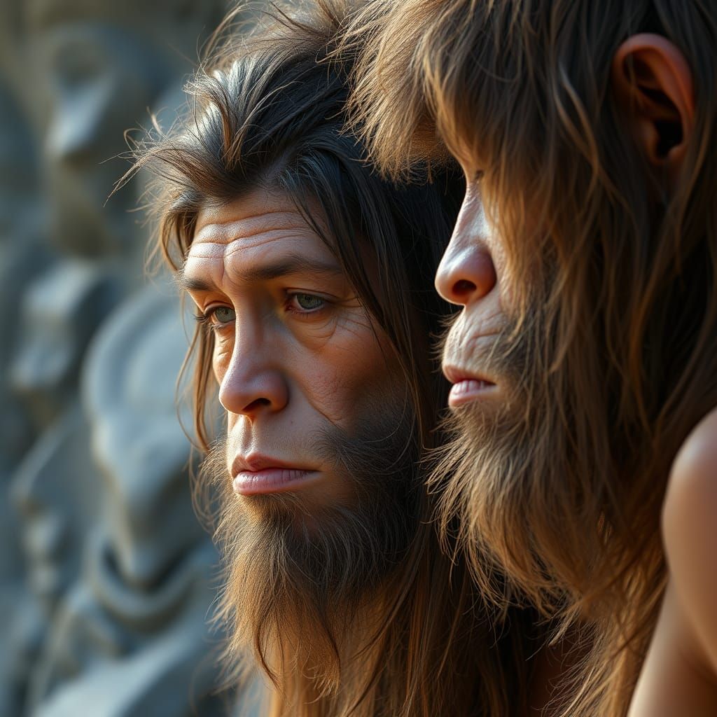 Neanderthals Observe a Beautiful Woman