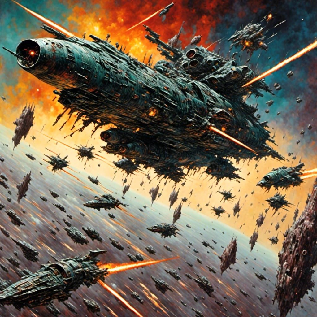 Intense Space Battle with Jets and Lasers