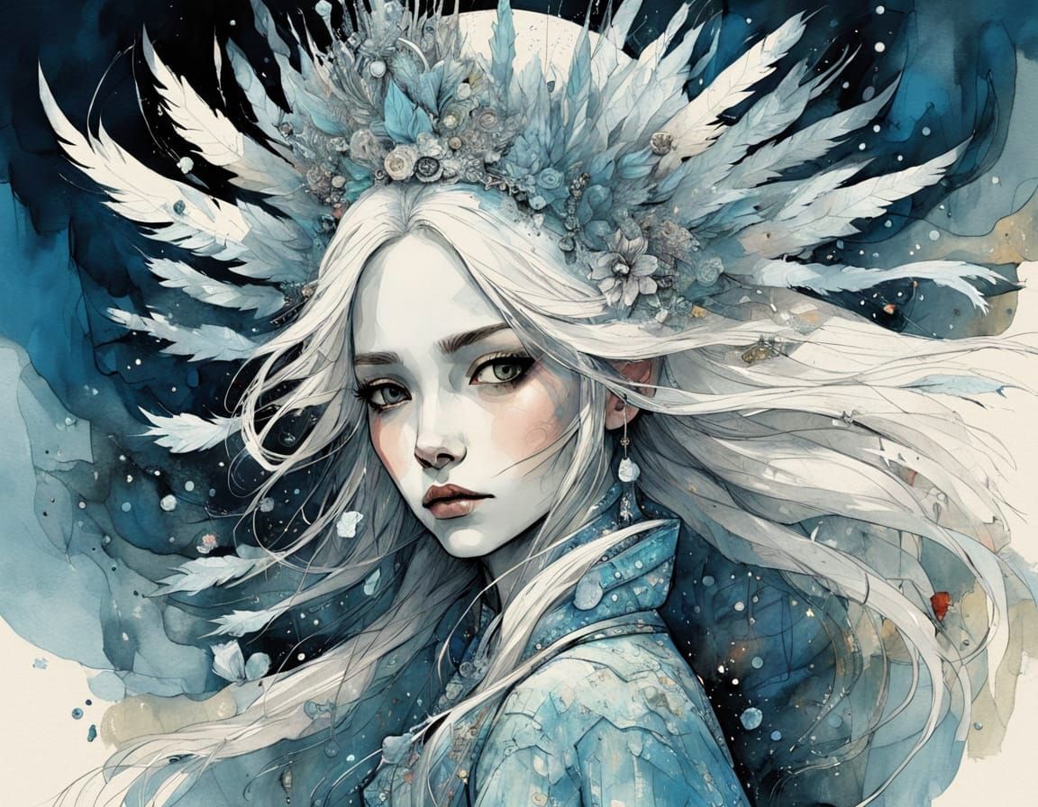 Ice Queen with Crystal Crown in Detailed Concept Art