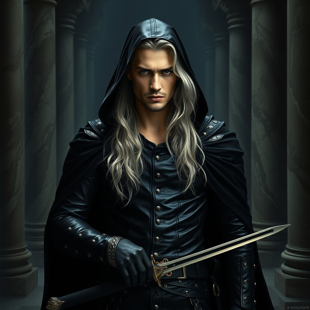 Silver-Haired Man in Shadowy Hall, Caravaggio Style