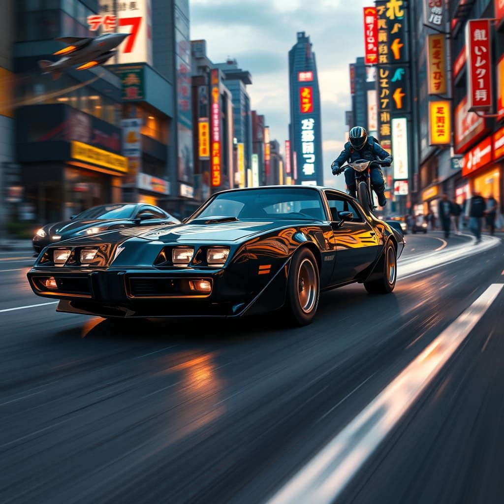 Futuristic Chase: Pontiac Firebird in Cyberpunk City