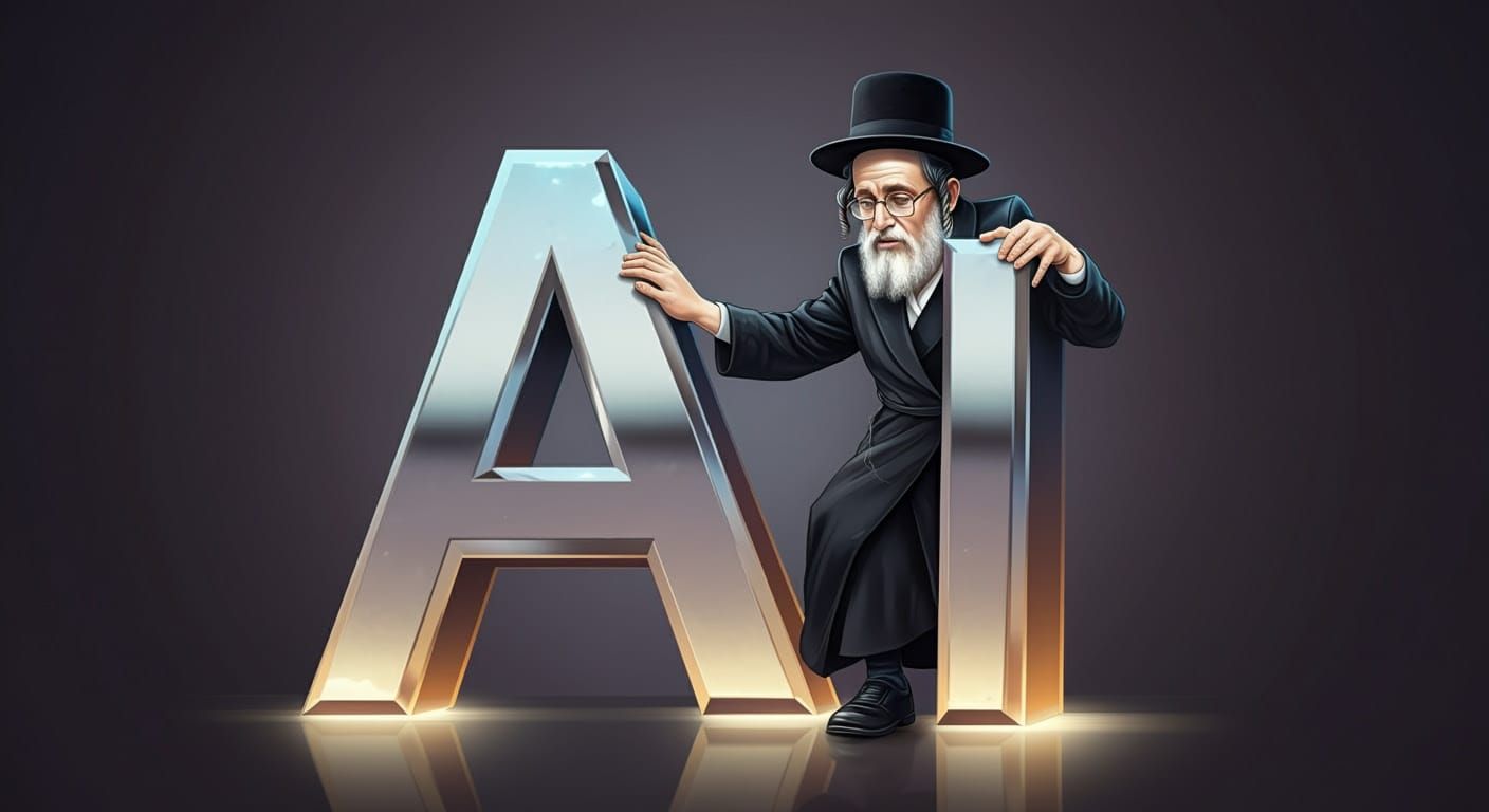 Hasidic Scholar and Metallic Letters in Comic Style