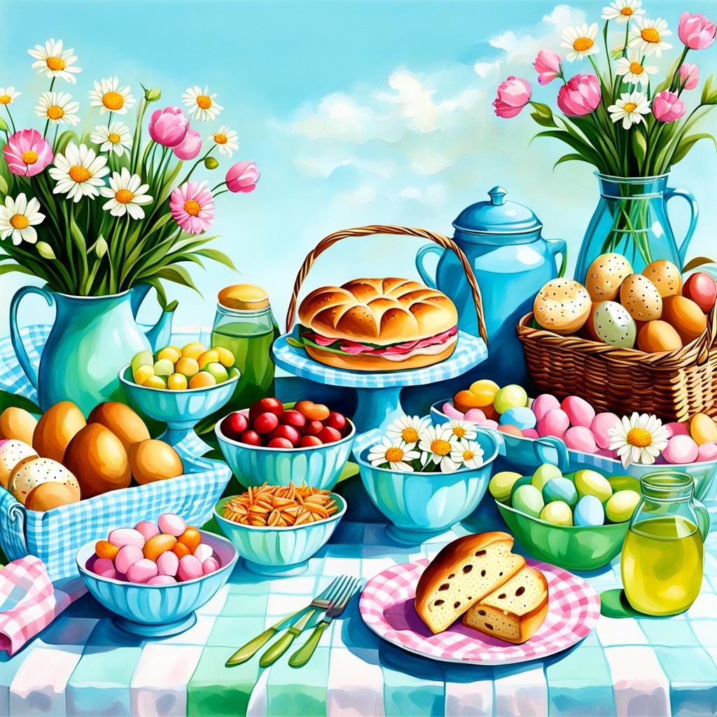 Pastel Easter Picnic Display in Gingham Style