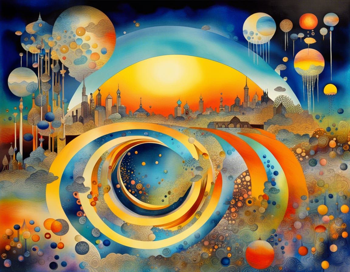 Surreal Utopian Fantasy in Pointillism Style