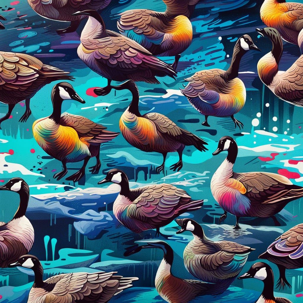 Giant Canada Geese in Graffiti Splash Art Style