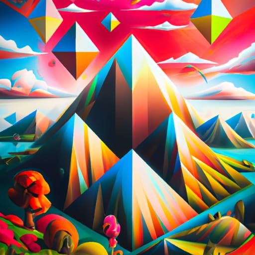 Surreal Utopian Landscape with Geometric Illusions