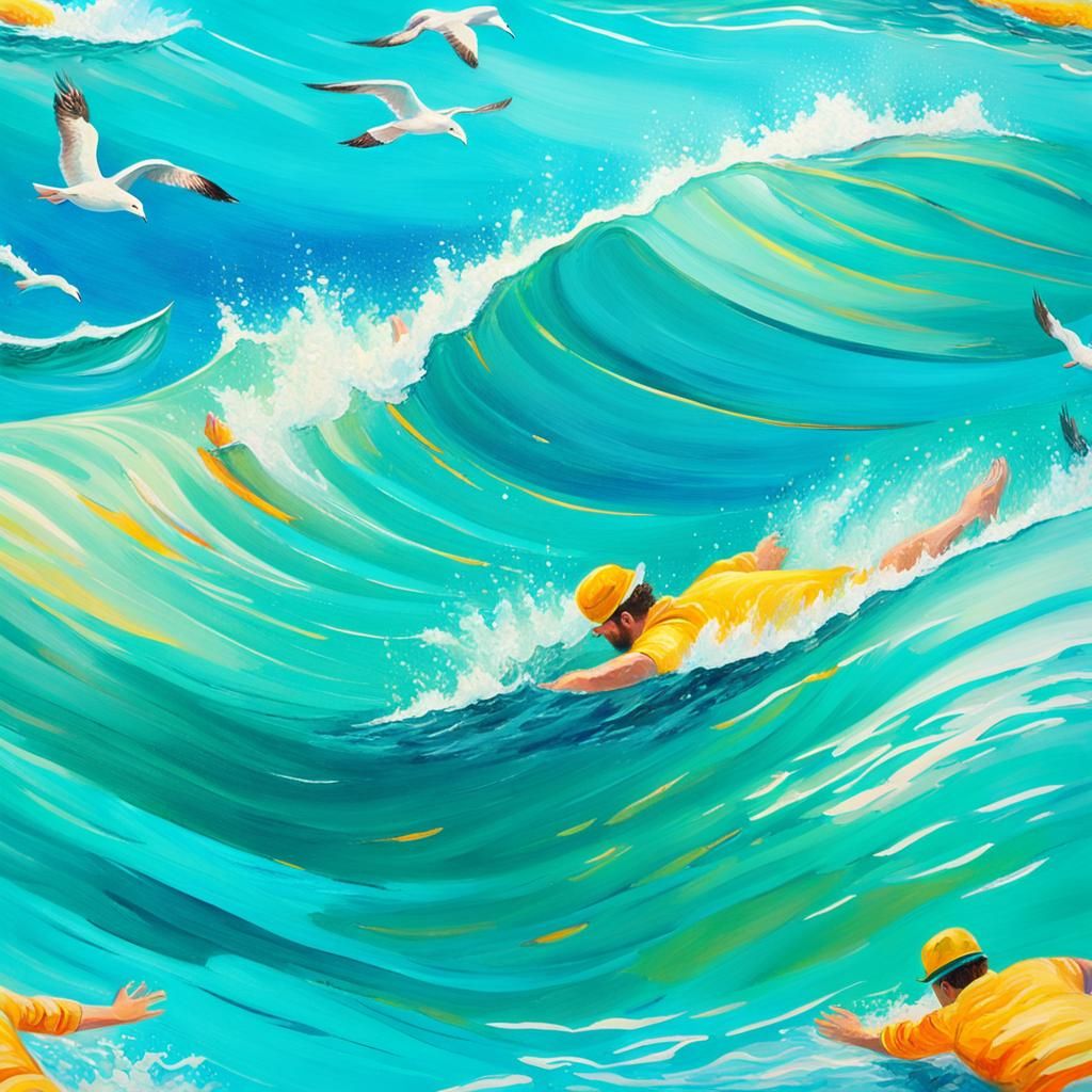 Fat Man Swimming: An Oil Painting in Impressionist Style