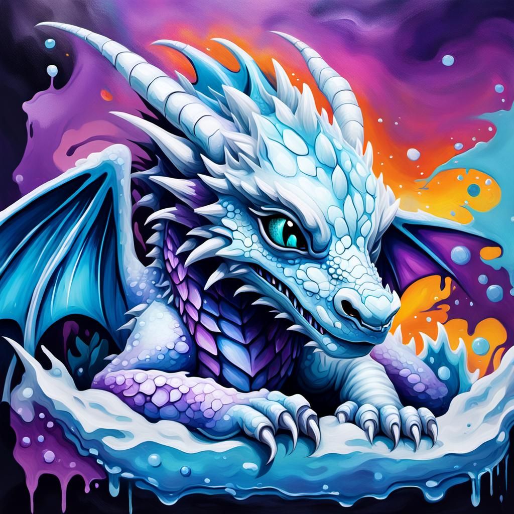 Sleeping Ice Dragon Baby in Graffiti Art