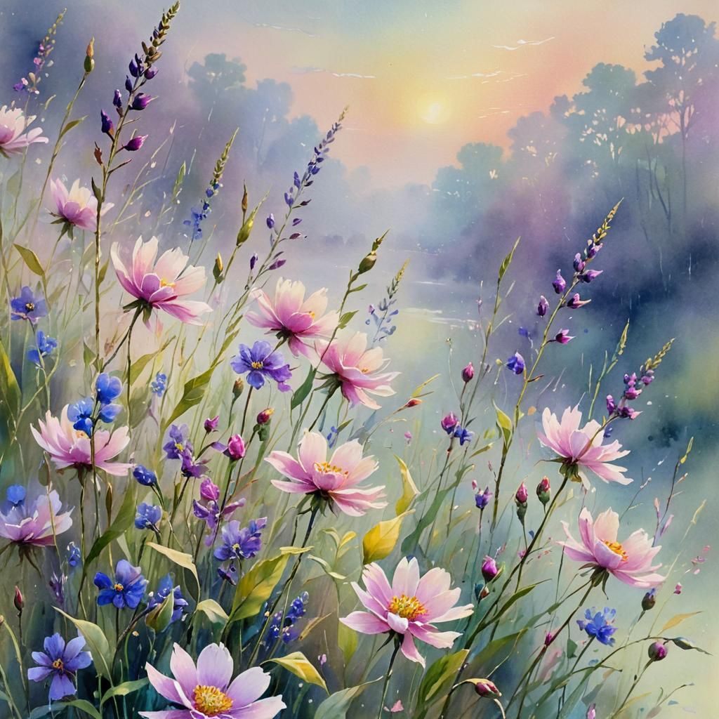 Impressionist Wildflowers in Soft Pastel Hues