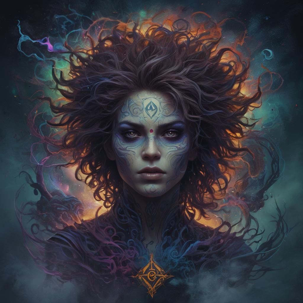 Surreal Savant Portrait with Mystical Symbols