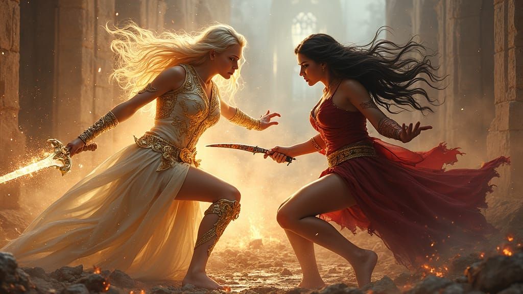 Ethereal Goddesses Clash in Cosmic Battle