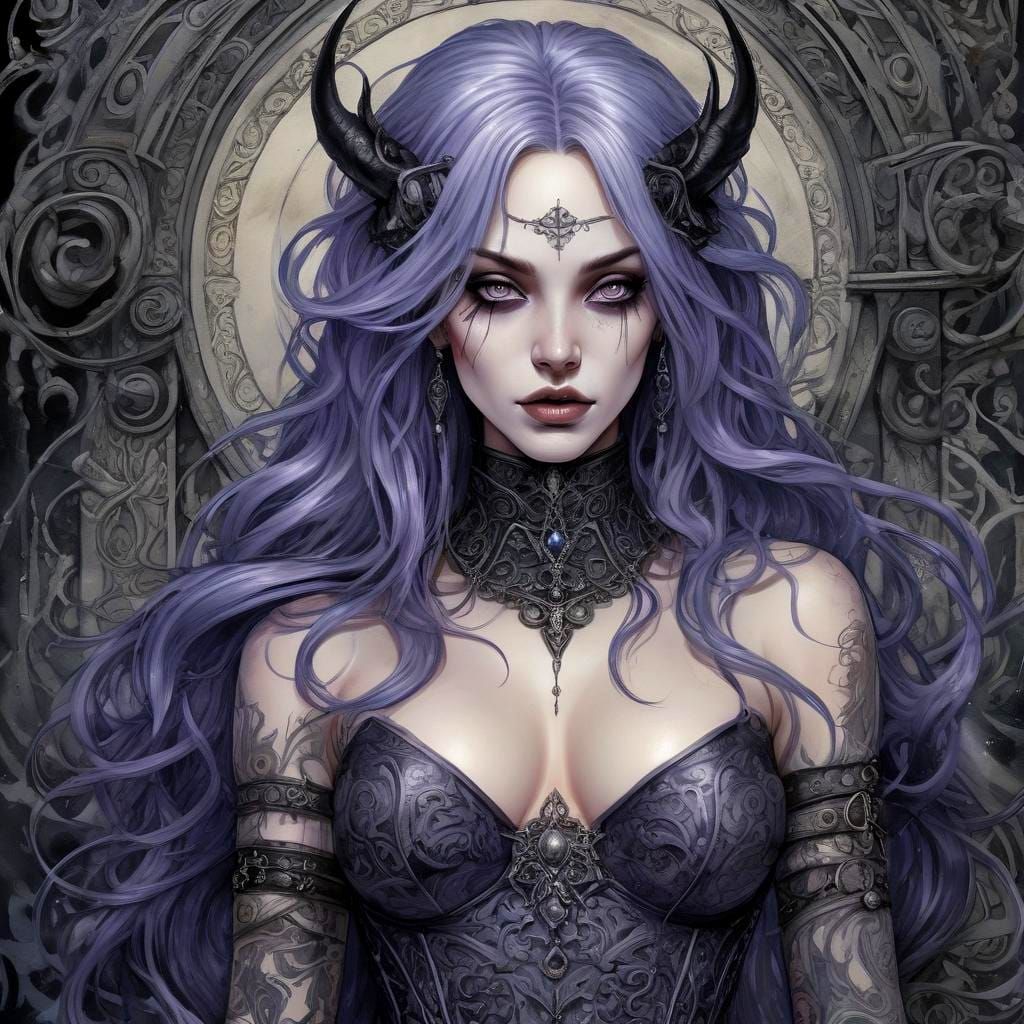 Gothic Drow Sorceress in Dark Comic Style