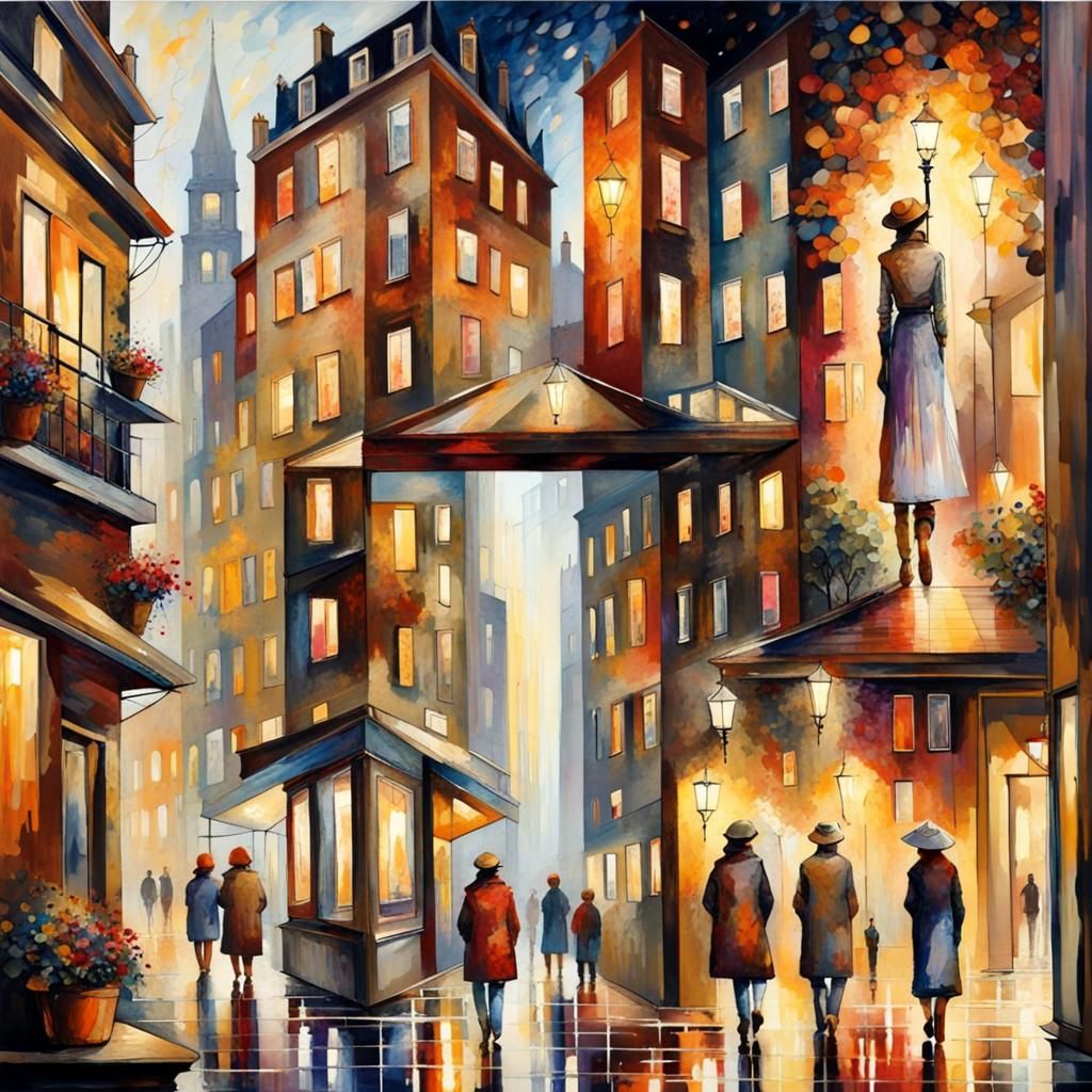 Girl in Maximalist Style Cityscape Dream
