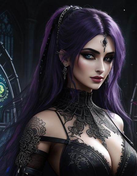 Gothic Cyberpunk Gypsy Female as Alcohol Ink Art