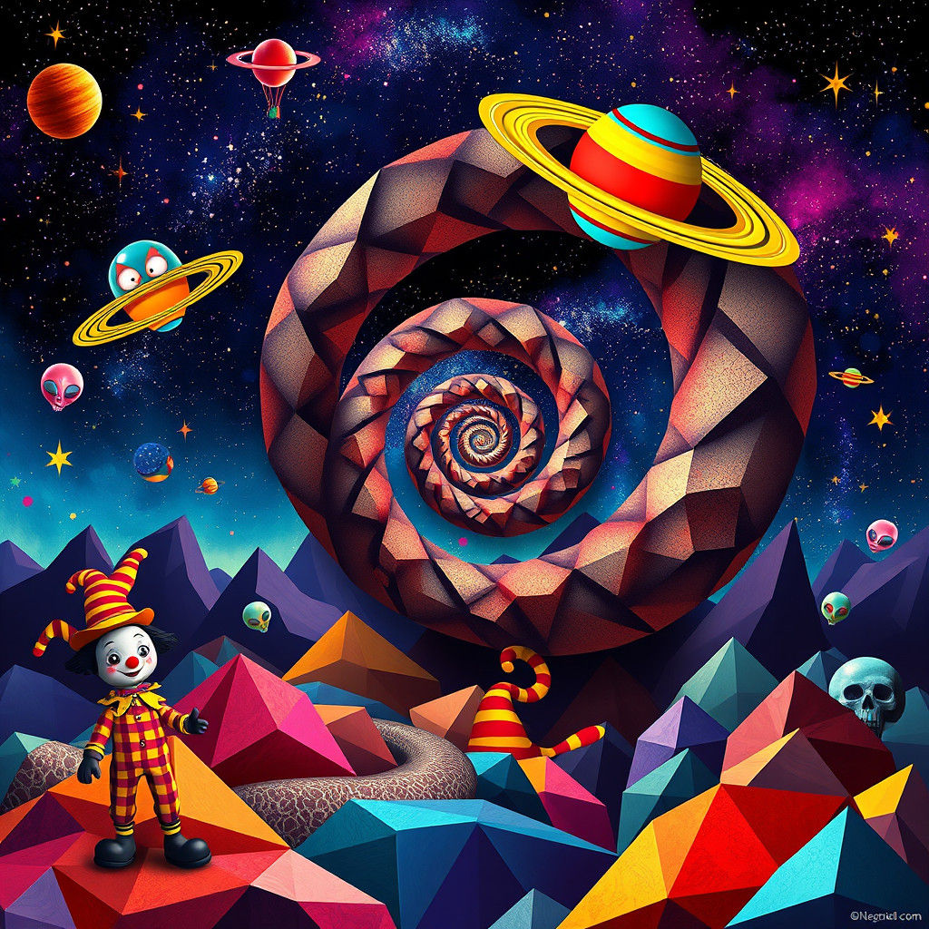 Photorealistic Corkscrew Landscape Poster in Cubist Style