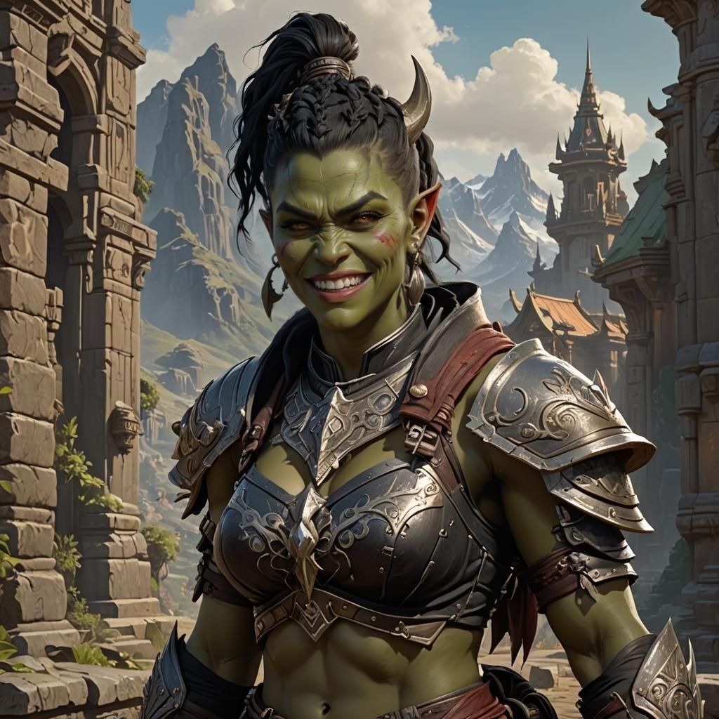 Epic Orc Warrior Woman Portrait, Detailed Digital Art