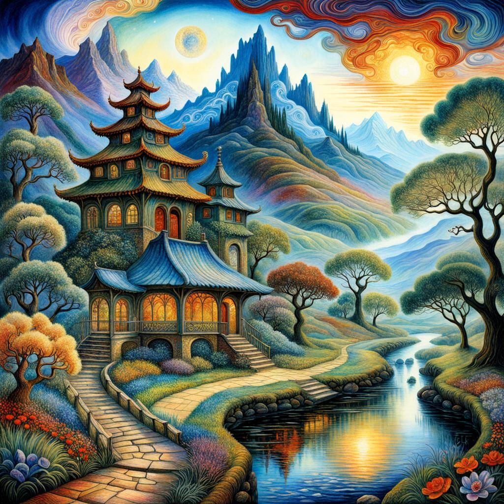 Surreal Landscape in Impressionist Style