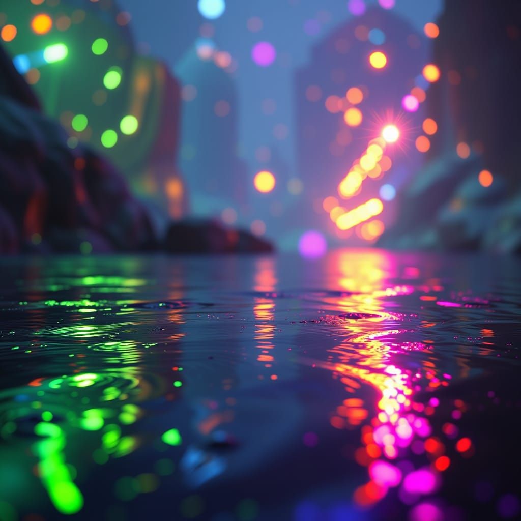 Surreal Cityscape Under Fantastical Neon Skies