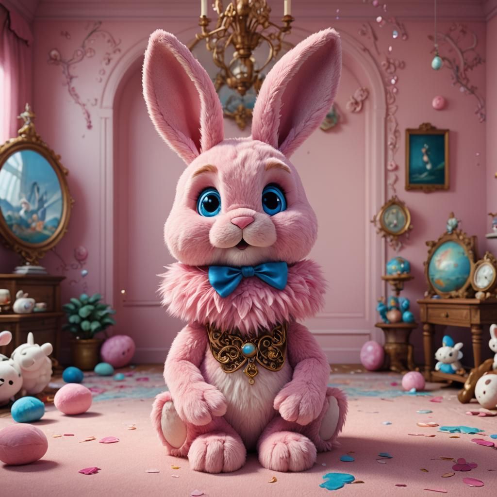 Pink Plush Bunny in Disney Room: Detailed Matte Painting