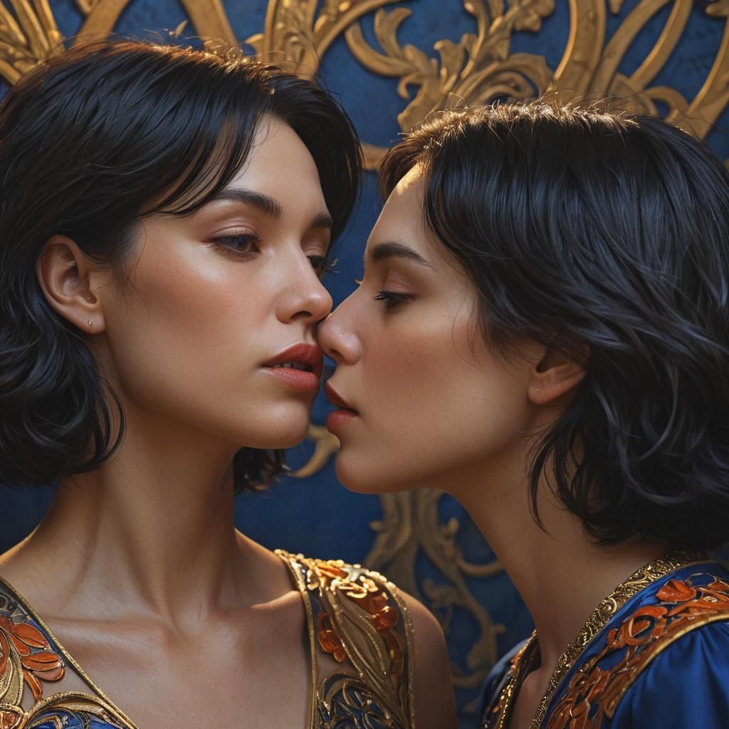 Romantic Art Nouveau Portrait of Two Women