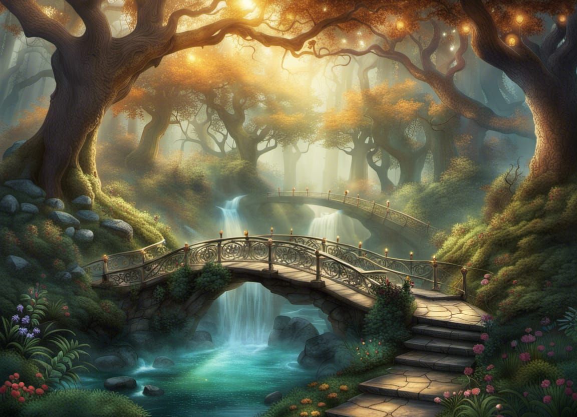 Surreal Fantasy Landscape with Luminescent Trees