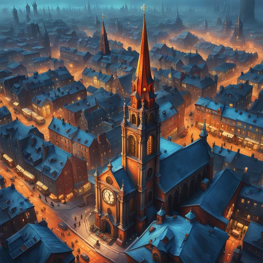Overhead View of Old English City in Fantasy Style