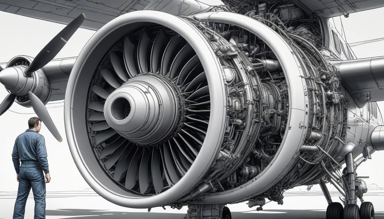 Detailed Airplane Engine Diagram in Manga Style